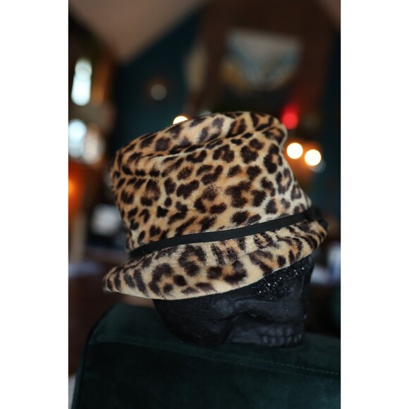 Vintage Jonquil Faux Fur Leopard Bucket Style Hat Clueless Cher Rockabilly main image 8